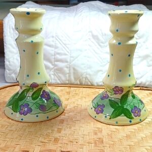 Vintage Floral Hand-Painted Candle Holders   2  Cream NWT Montgomery Wards